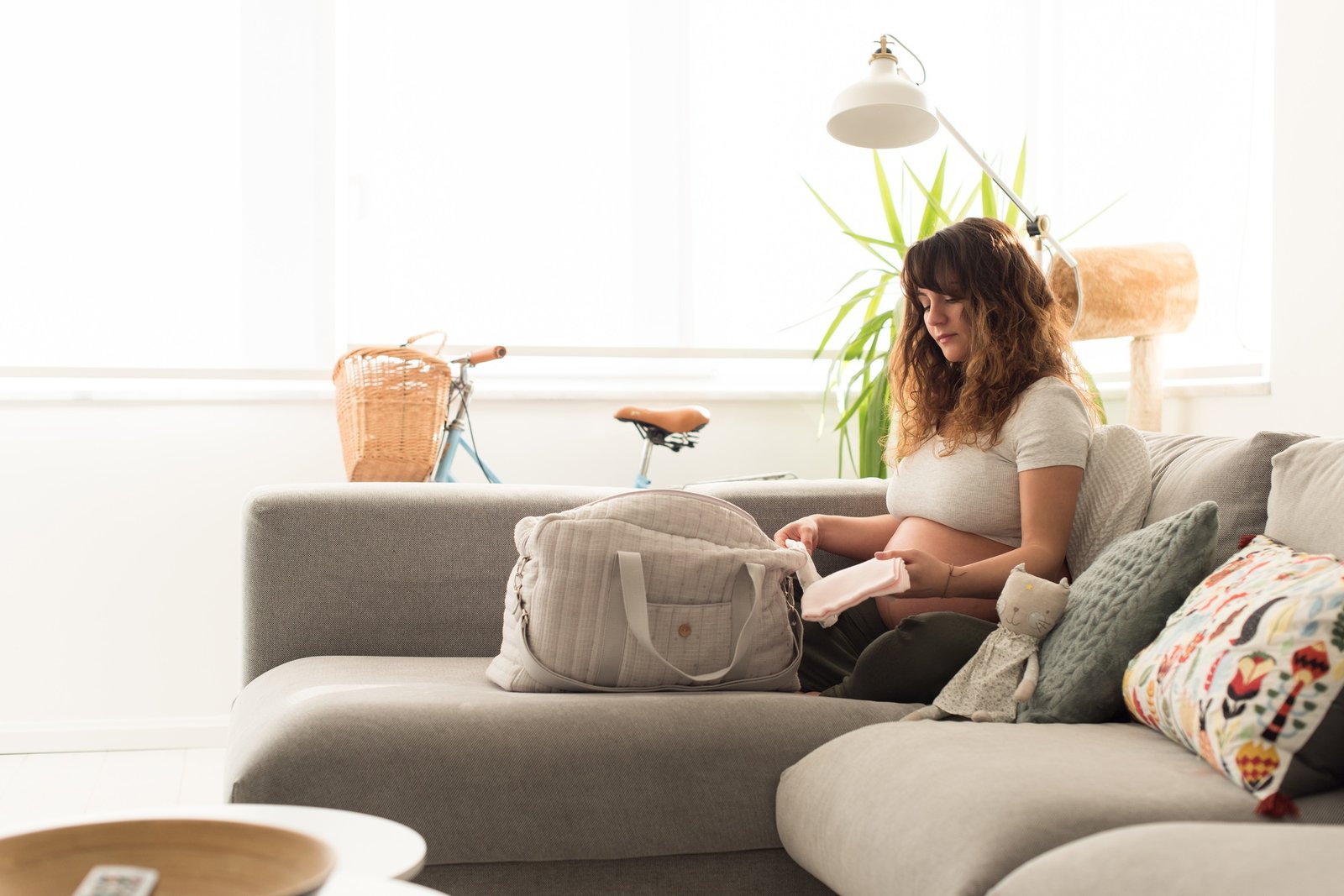 Mother organizing maternity bag